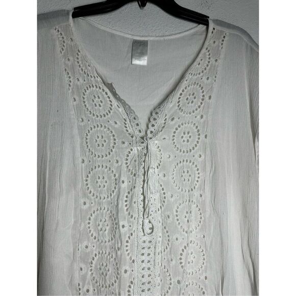 Kona Sol Swim Cover Up Tunic Eyelet Trim White Size L - Picture 2 of 8